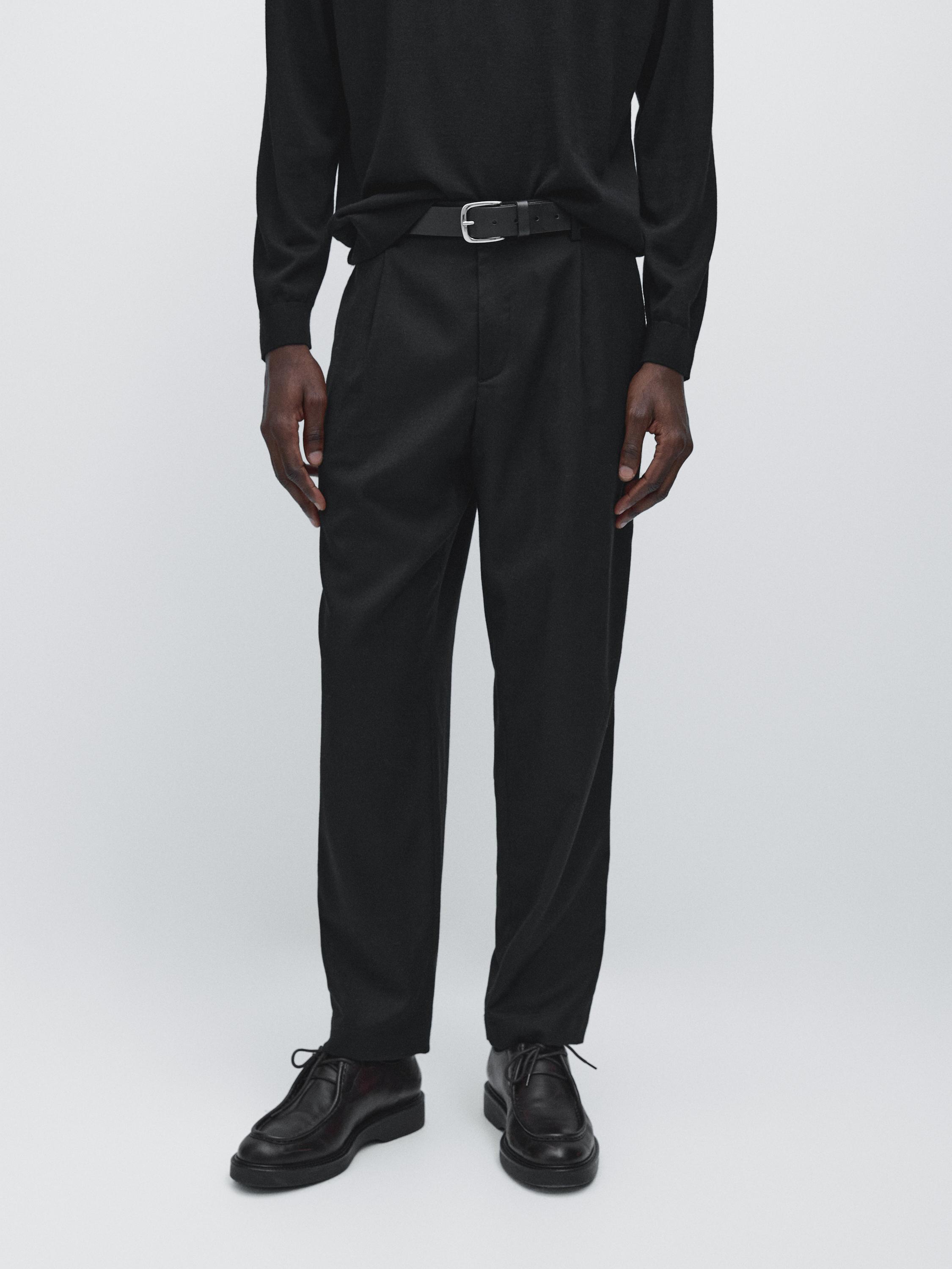 Pantalon à pinces relaxed fit en laine mélangée